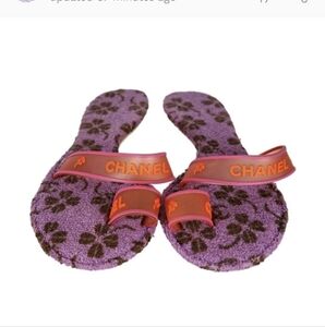ISO CHANEL Purple Floral Sandals with Orange Straps